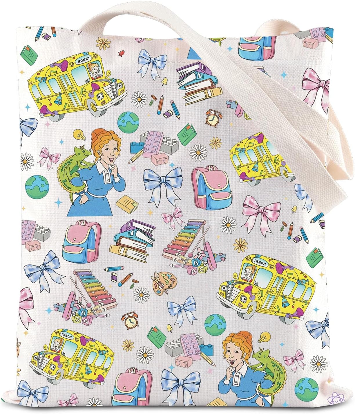 KUIYAI Magic Bus Inspired Tote Bag Teacher Appreciation Canvas Bag Frizzle Teacher Coquette Bus Lover Gift (MagicSchoBusToteS)