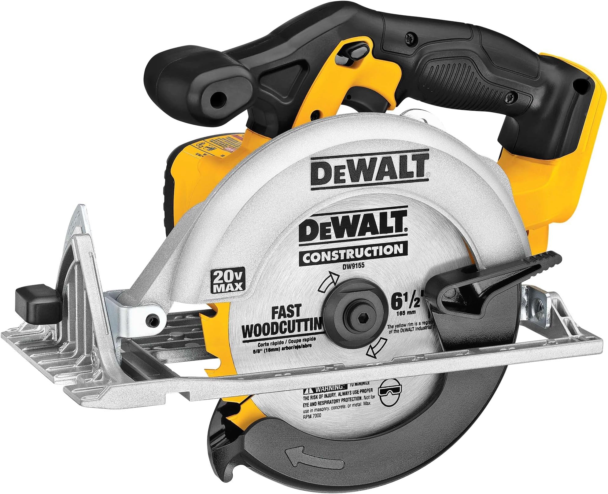 6-1/2-inch 20v max circular saw, tool only (dcs391b), yellow