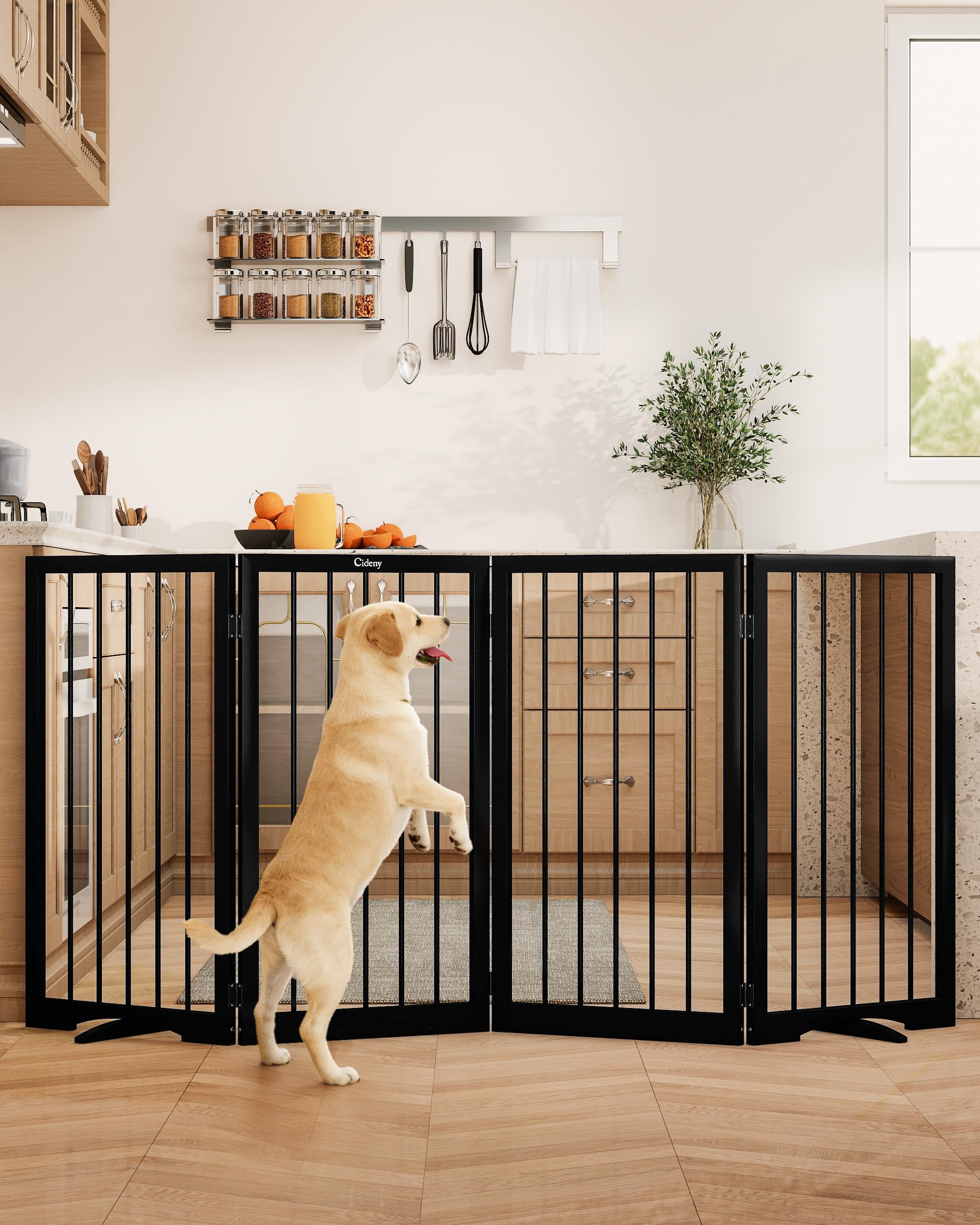 Cideny Free Standing Dog Gate Indoor, Foldable Dog Gate for Doorways Stairs Hallways, 3-Panel Freestanding Pet Gate with Support Feet for Stability, Folding Puppy Gate Easy to Move, Doggy Gate 54"x24" — view 12