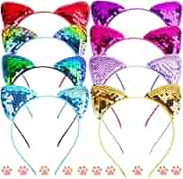 Cerchietti Orecchie Gatto Con Glitter - 8 Pezzi Colorati, Per Donne E Bambine, Perfetti Per Feste E Quotidiano