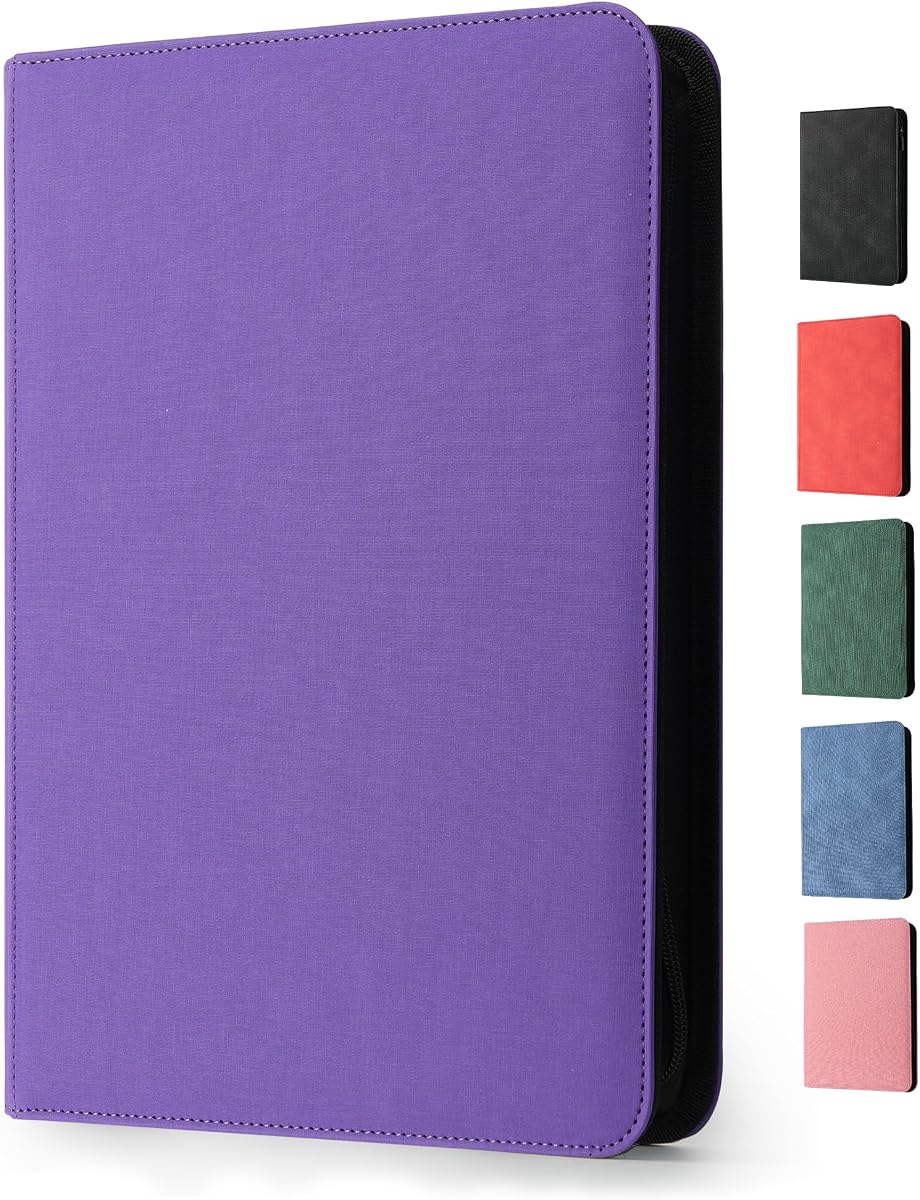 Carpeta de tarjetas coleccionables con 9 bolsillos, carpeta de colección de tarjetas premium para 360 tarjetas, álbum de tarjetas de carga lateral duradero con cremallera, perfecto para TCG, MTG y tarjetas deportivas, color morado