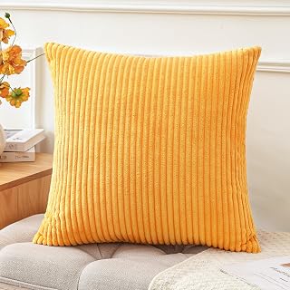 Otostar クッションカバー 45x45cm 1枚 無地 おしゃれ 可愛い コーデュロイ ストライプ モダン ジッパー式 インテリア 室内装飾用 装飾用ピローカバー (45x45,オレンジイエロー)