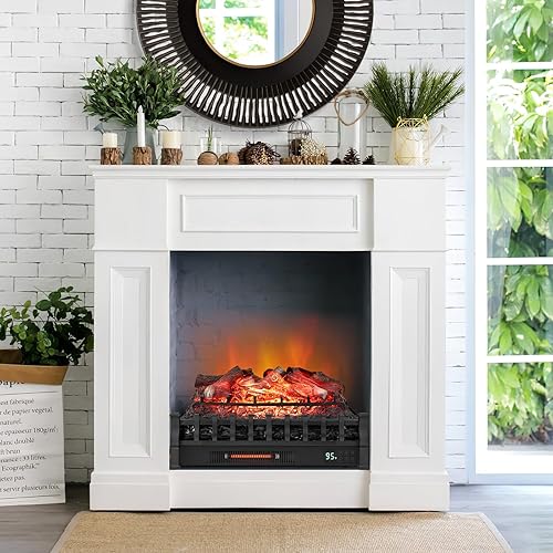 Miniatura 9 de Tangkula Juego de chimenea eléctrica de 26 pulgadas con control remoto, 5 modos de llama y brillo, control de termostato, temporizador de 8 horas,