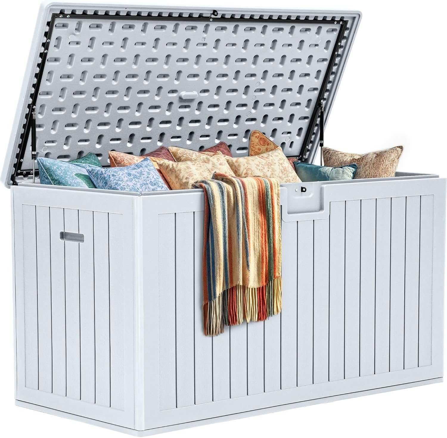 YITAHOME 200 Gallon Extra Large Deck Box, Double-Wall Resin Outdoor Storage Box with Flexible Divider for Patio Cushions Pool Supplies Garden Tools, 990 lbs Load Capacity, Lockable (White) White 200 Gallon