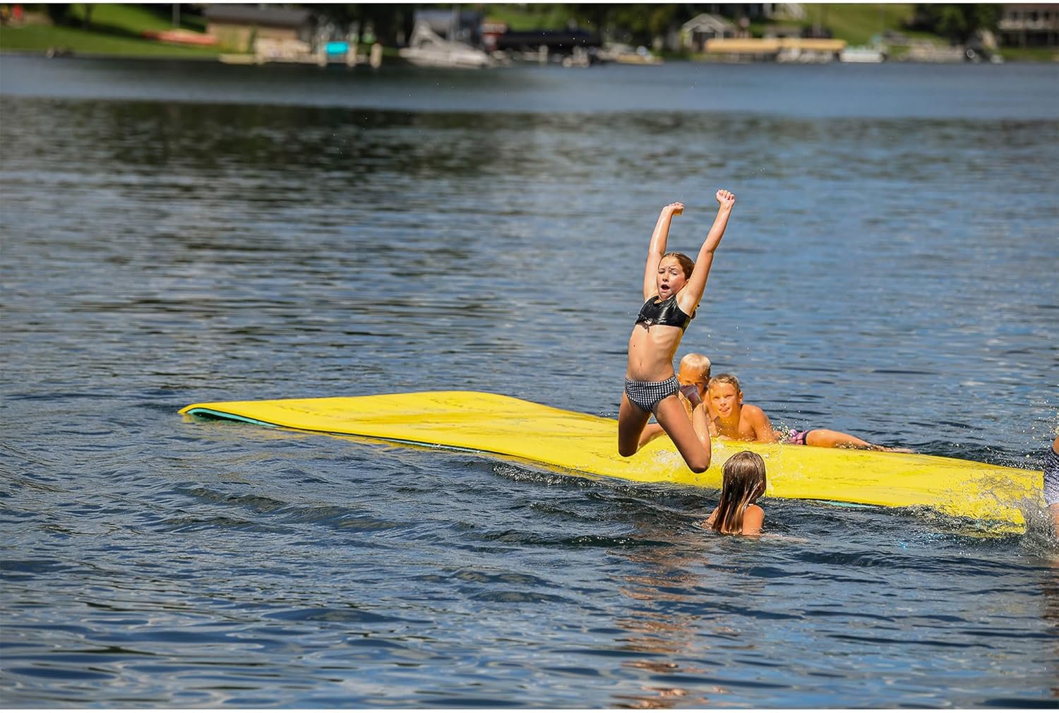 Aqua Lily Pad Floating Mat with Duracore, Foam Lake Float, 6’ x 18’, Yellow/Green