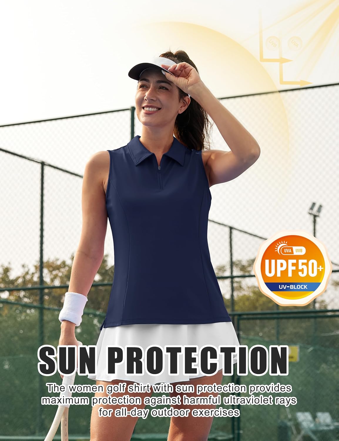 MAGCOMSEN Womens Golf Polo Shirts Sleeveless Racerback Zip Up UPF 50+ Quick Dry Tennis Workout Athletic Tank Tops