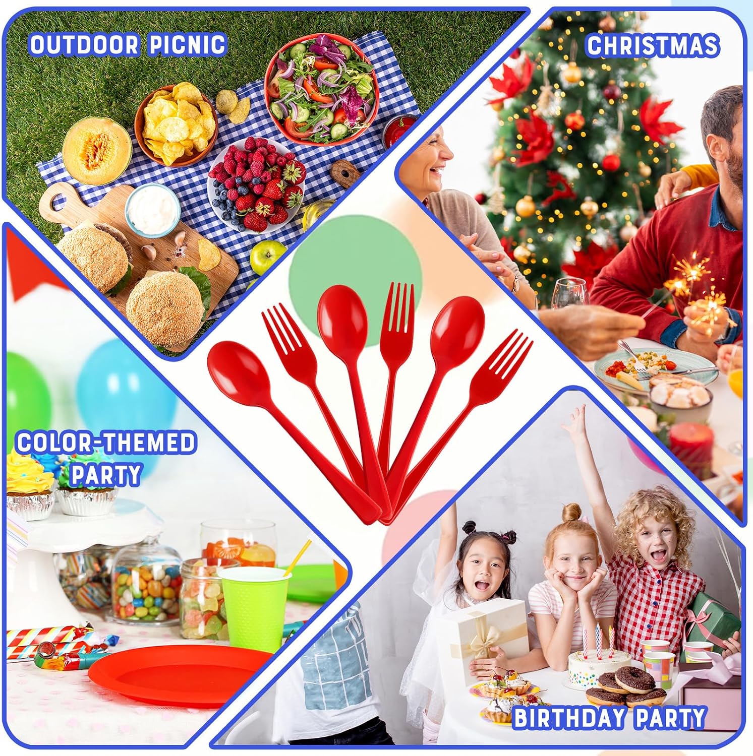 50 Count Red Disposable Plastic Forks and Spoons Set, Heavy Duty Cutlery for Party Wedding Birthday Picnic Camping, Durable Silverware Utensils image 4