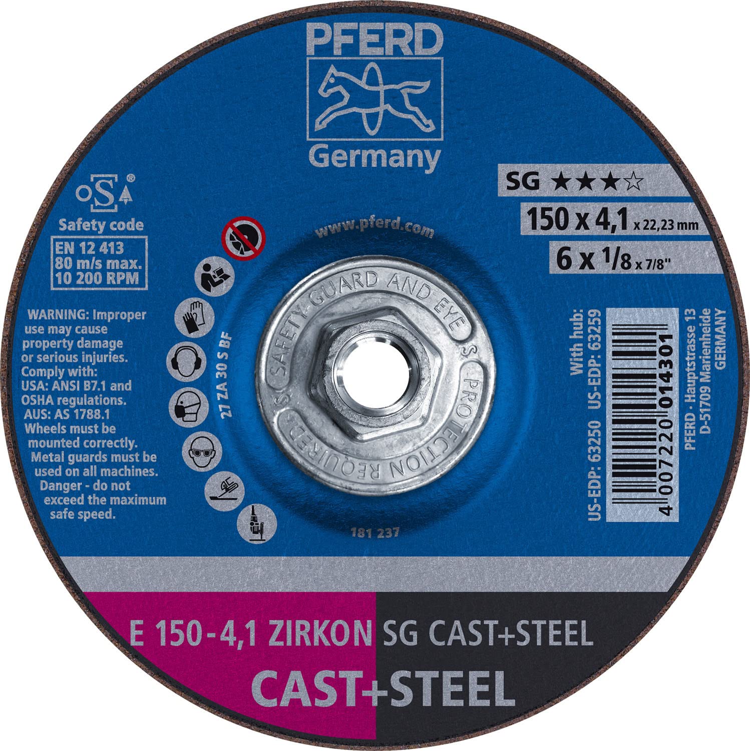 PFERD 6" X 1/8 Grinding Wheel, 5/8-11 THD. - (63259) (10/Each)