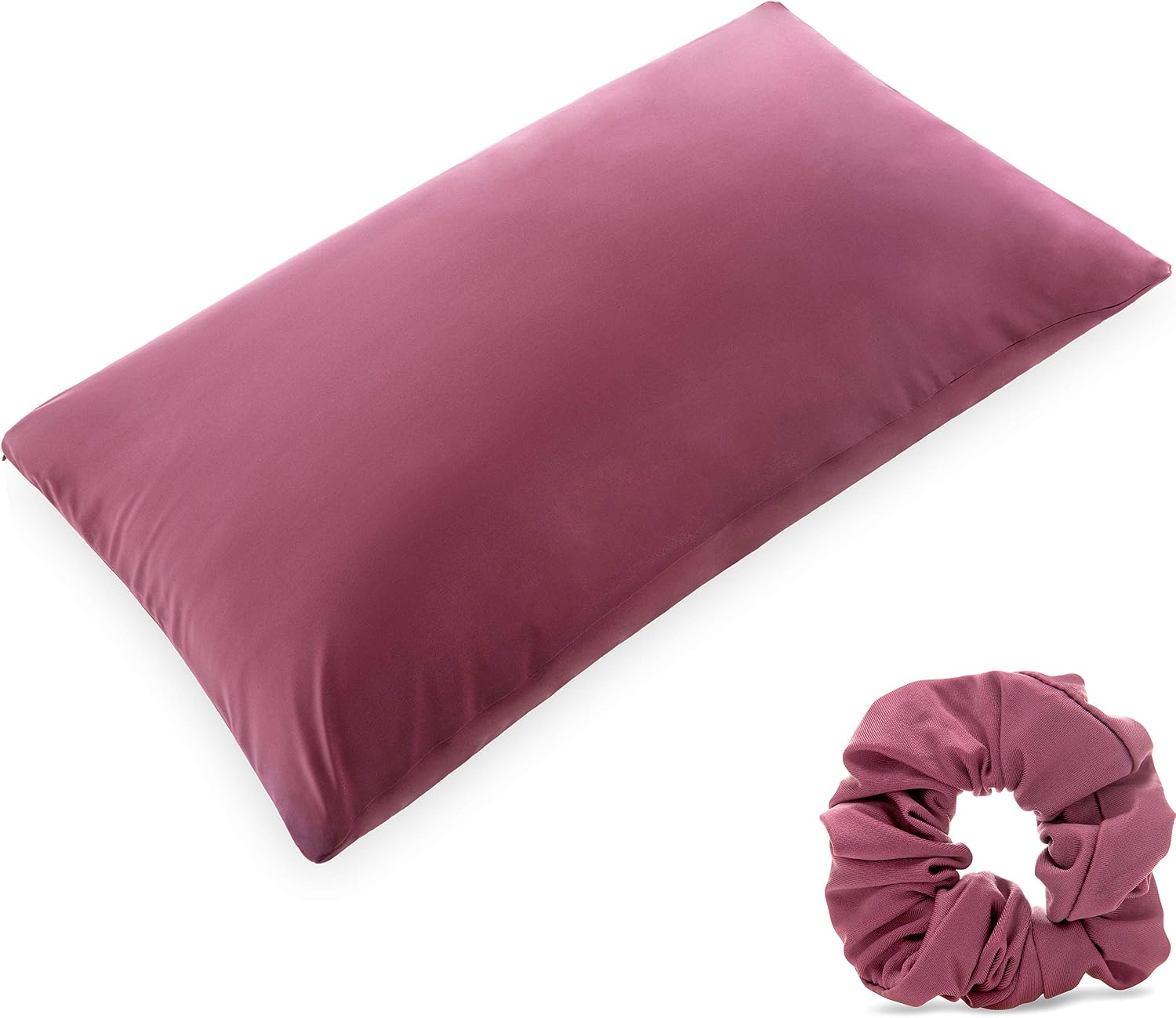Ultra Silk Like Beauty Pillow Cover - Blend of 85% Nylon and 15% Spandex Means This Cover is Designed to Keep Hair Tangle Free and Helps Skin - Bonus Matching Hair Scrunchie, Burgundy, Queen