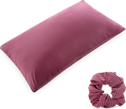 Ultra Silk Like Beauty Pillow Cover - Blend of 85% Nylon and 15% Spandex Means This Cover is Designed to Keep Hair Tangle Free and Helps Skin - Bonus Matching Hair Scrunchie, Burgundy, Queen
