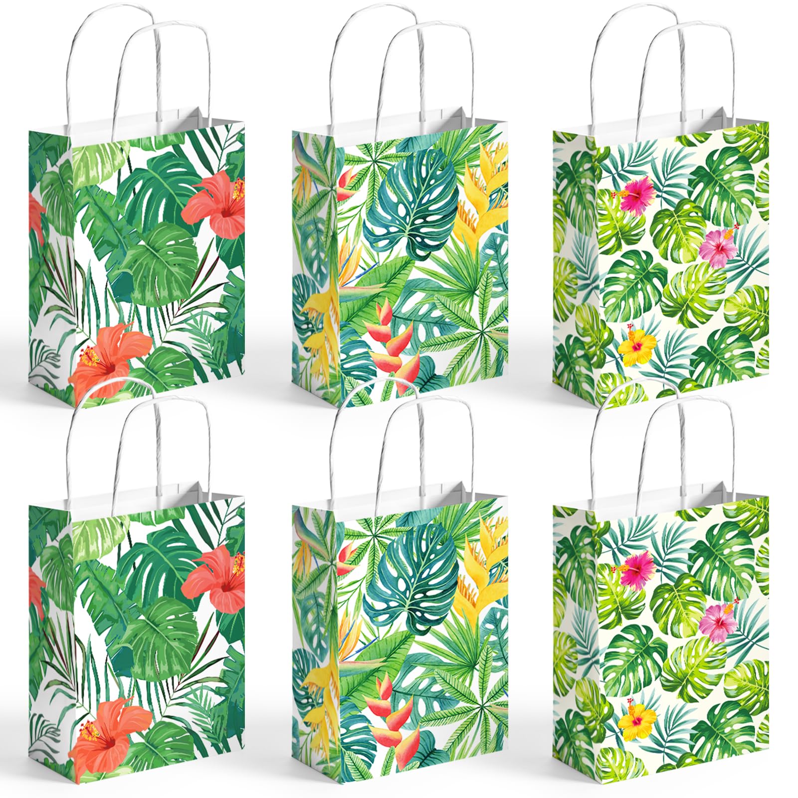 VGOODALL 24-Pack Tropical Hawaii Party Favor Bags with Handles, 5.5" x 2.8" x 8" Luau Goodie Bags for Aloha Festival, Summer Beach Theme, Kids'