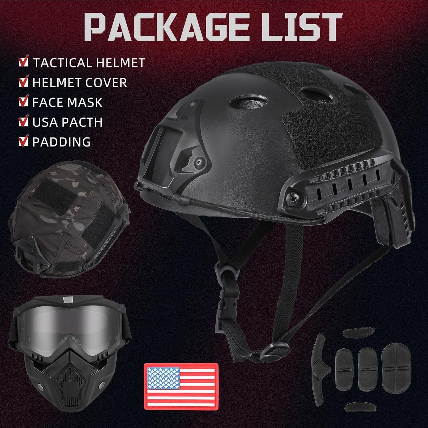 Adult Airsoft Helmet with Helmet Cover & Face Mask, PJ Type Tactical Fast Helmet for Paintball CS Wargame Cosplay Outdoor Activities