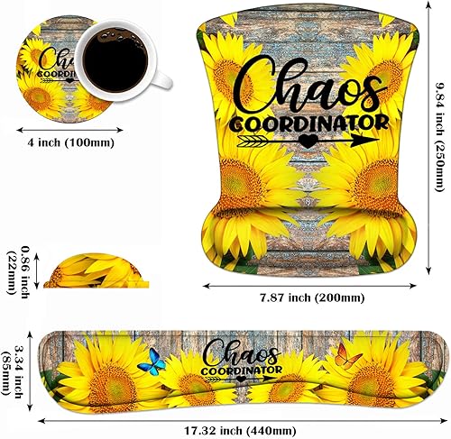 Miniatura 9 de Juego de reposamuñecas para teclado y mouse con posavasos, base de goma antideslizante, alfombrilla ergonómica para mouse para juegos en casa,