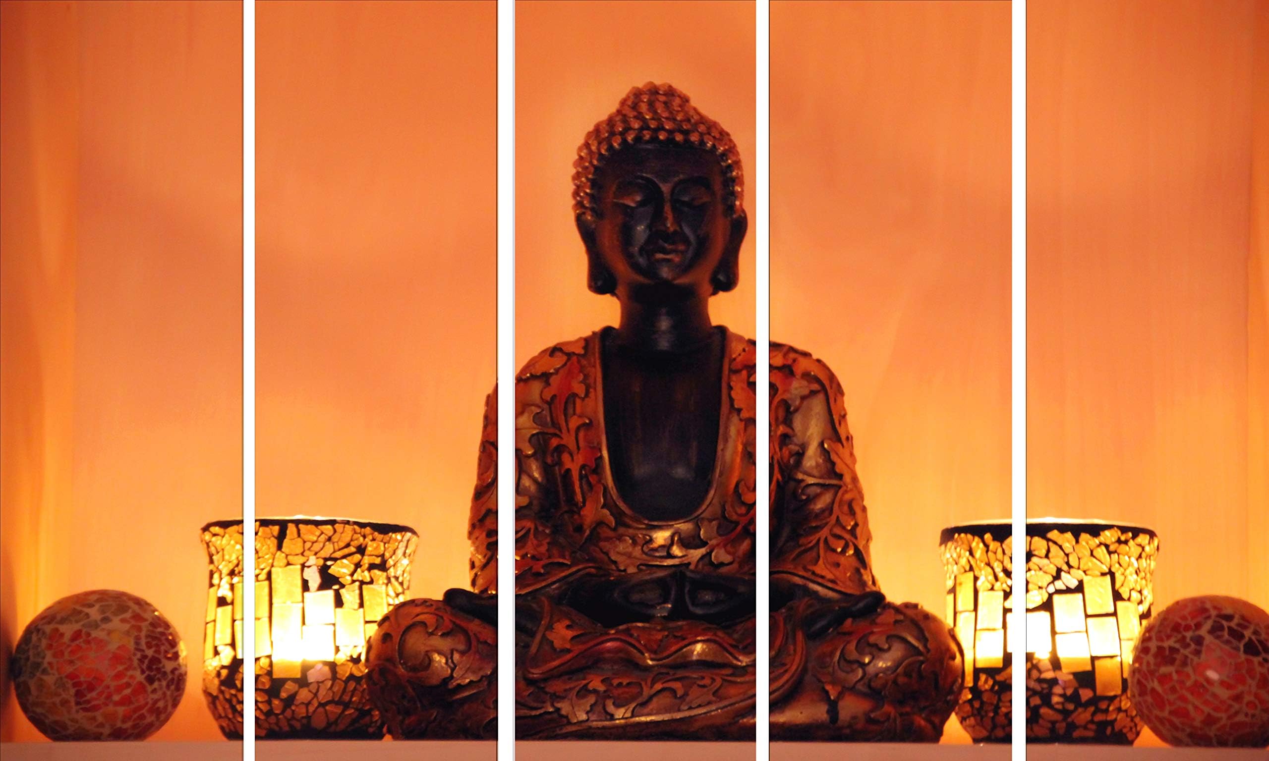 Kyara arts Multiple Frames, Beautiful Buddha Shadow Wall Painting for Living Room, Bedroom, Office, Hotels, Drawing Room Wooden Framed Digital Painting (76cmx148cm)