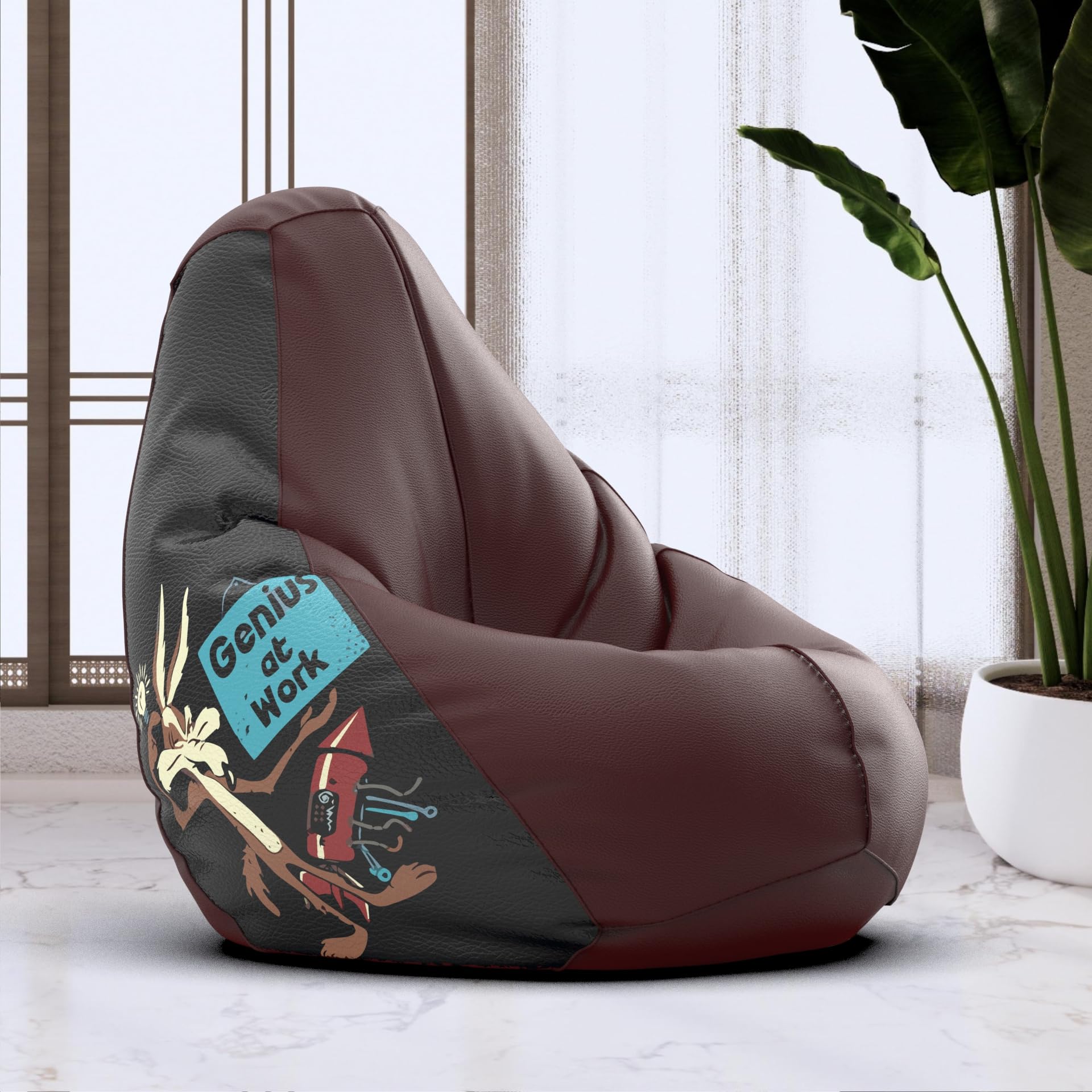 Bean Bag Chair Cover | Size: 4XL | Color: Genius At Work-Maroon | Without Beans | Premium Leatherette Cover (CMF 8132)-image-2