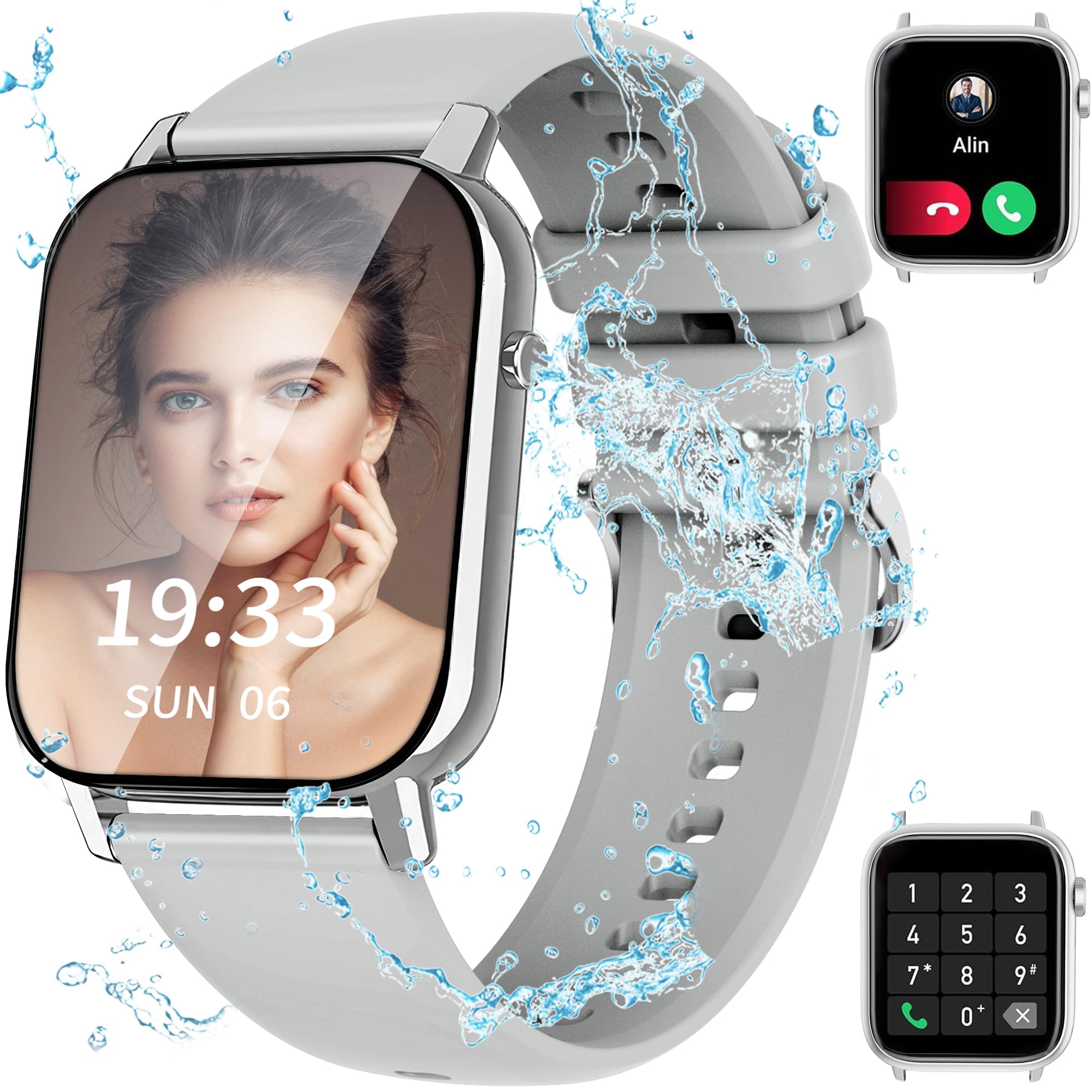 Tisoutec Smartwatch Damen/Herren - 1.85 Zoll Fitnessuhr Mit Telefonfunktion, IP67 Wasserdicht & Blutsauerstoff-Messung