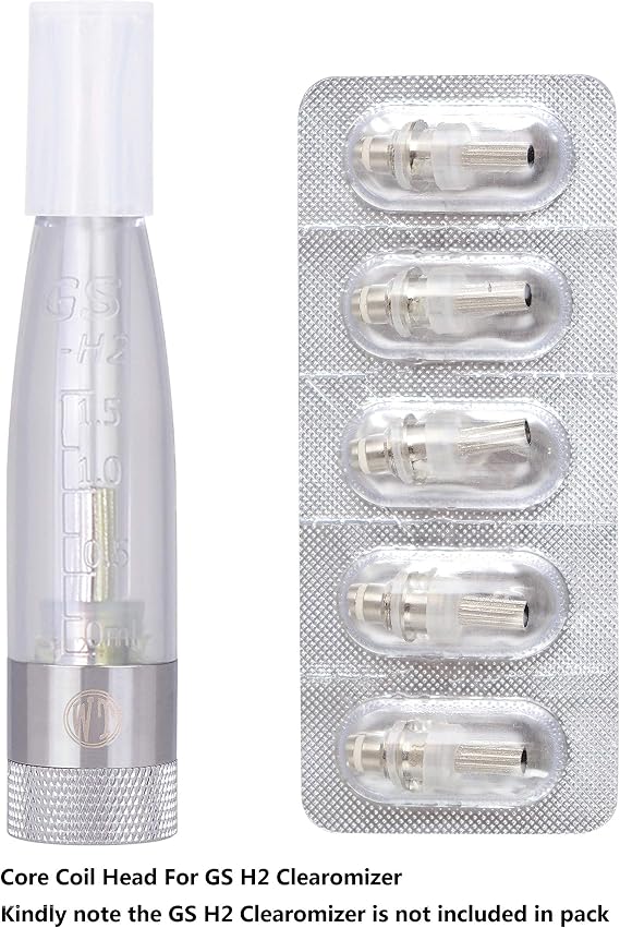 WOLFTEETH 5 Pack Genuine 1.8 ohm Core Coil Head Replacement | GS H2 Clearomizer Atomizer Atomiser Compatible Replaceable Core | Nicotine Free 122201