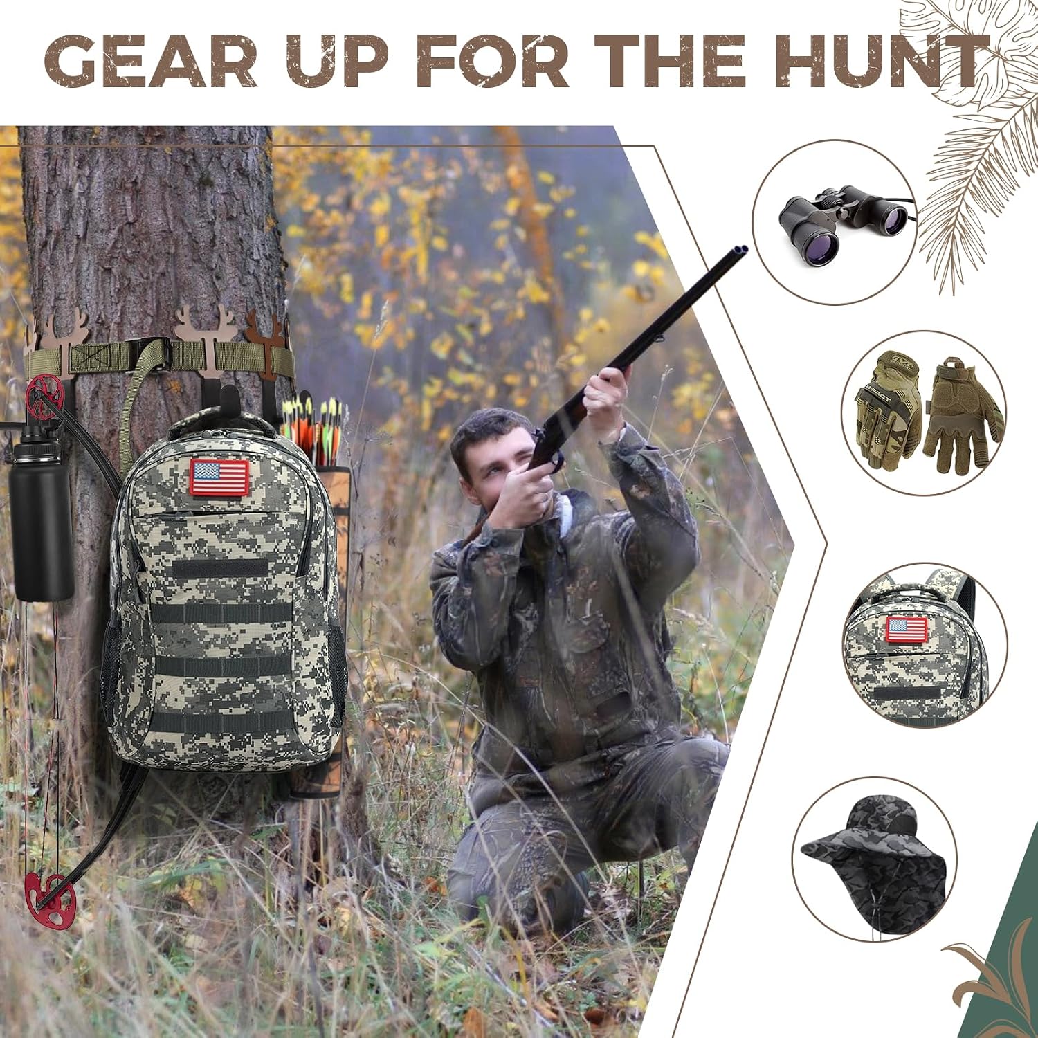 Treestand Strap Hangers with 5 Metal Gear Hooks Hunting Gear Accessory Holder for Bow and Arrows, Quiver, Backpack, Binoculars, Rangefinders Hunting Gear and Equipment Hanger for Prey