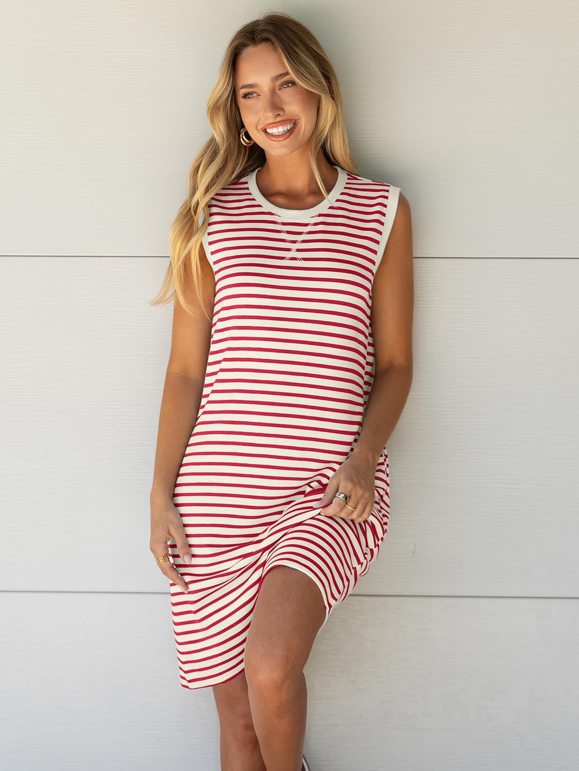 Glamaker Womens Summer Tshirt Dresses Casual Sleeveless Striped Shift Tank Short Sundress Boho Beach Vacation Outfits 2026 - Image 3