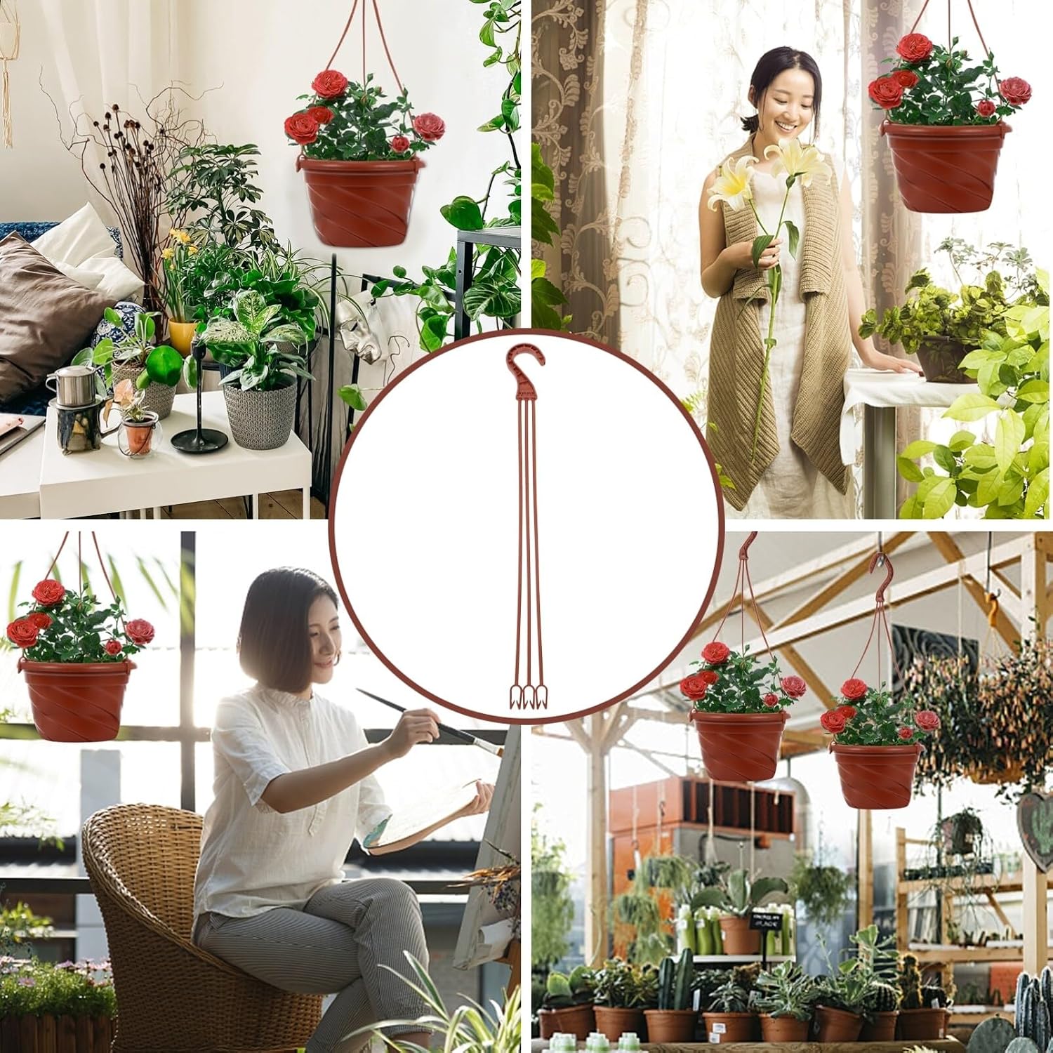 INOOMP 50pcs Heavy Duty Hanging Plant Holder Hooks Plastic Flower Pot Hangers for Indoor and Outdoor Use for Balconies Gardens and Home Decor Lightweight Design