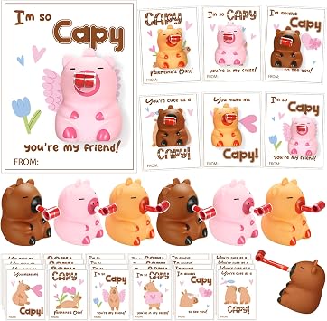 24 Set Valentines Day Gift Bulk Capybara Stress Balls Fun Relief Fidget Squeeze Toys with Positive Cards Mini Animal Desk Decor Capybara Party Favors for Office Teacher Adults Blowers