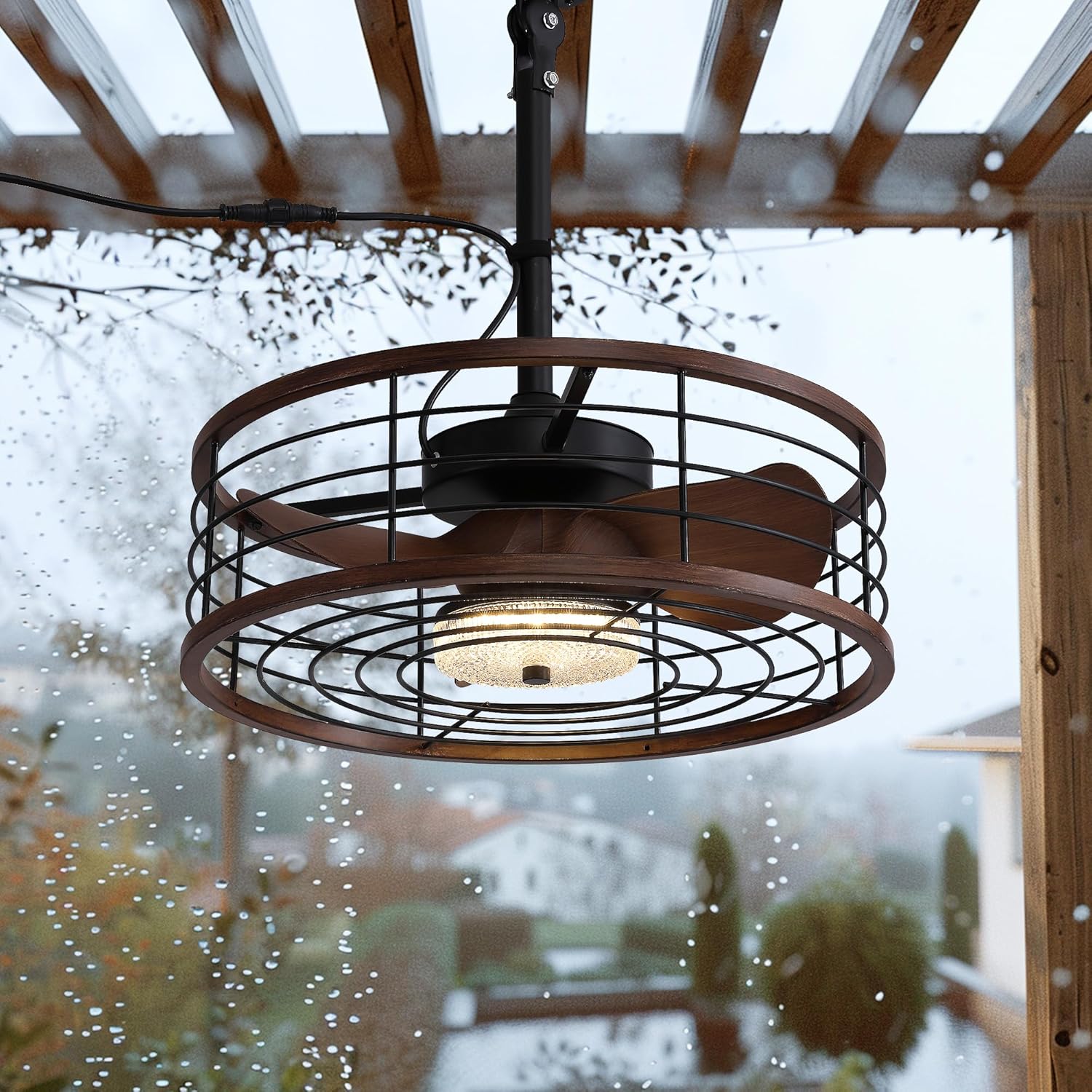 20" Waterproof Outdoor Ceiling Fan with Light, Outdoor Hanging Fan for Patio, 6-Speed & 3 CCT LED, Caged Ceiling Fan with Smart APP & Remote Control, Perfect for Gazebo, Pergola, Canopy