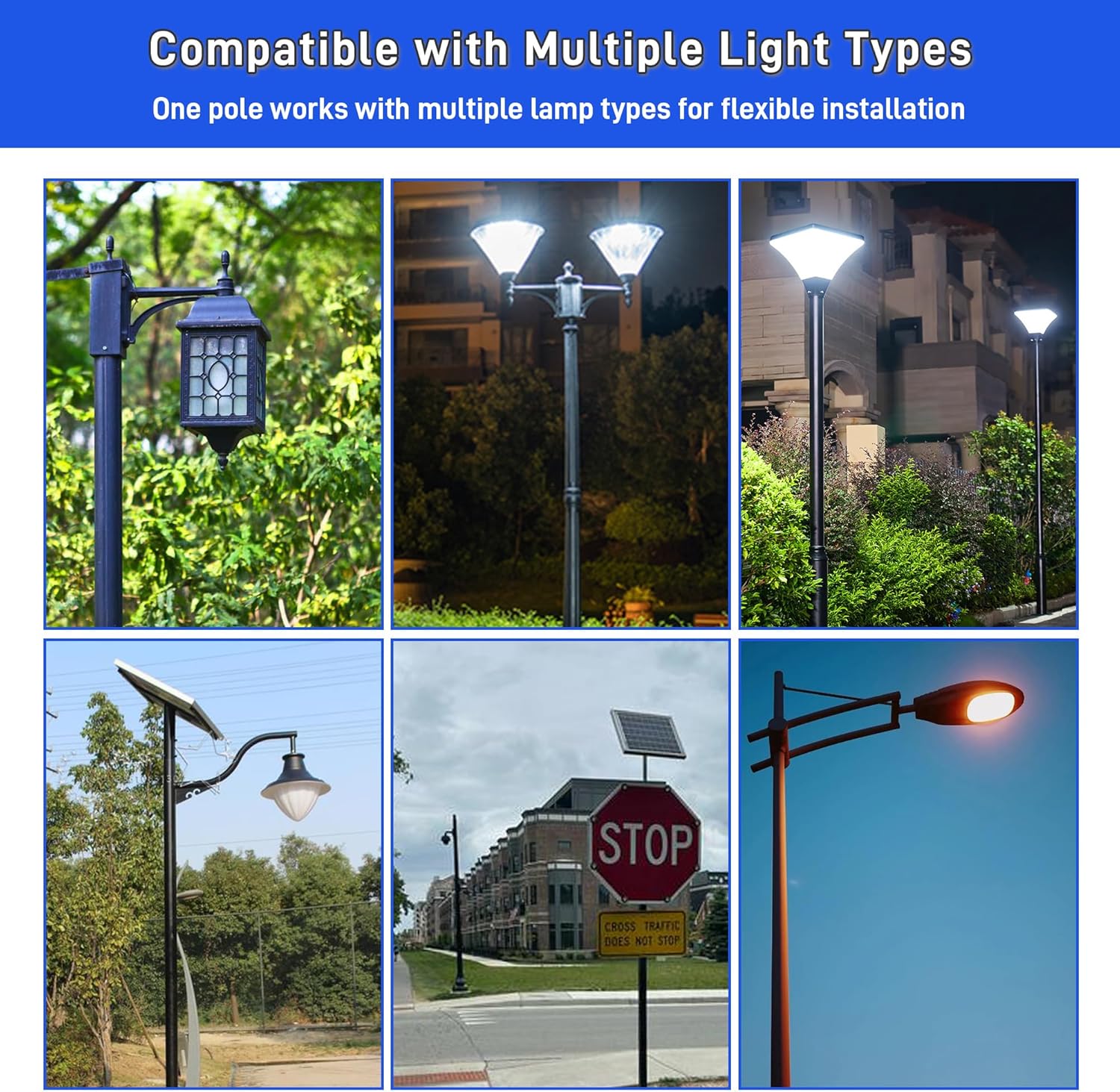 13Ft Street Light Pole, Outdoor Solar Street Lamp Posts with Adjustable Height, Galvanized Steel Spit Street Lamp Pole Post with 2 Installation Ways for Garden, Backyard, Parking Lot, Driveways