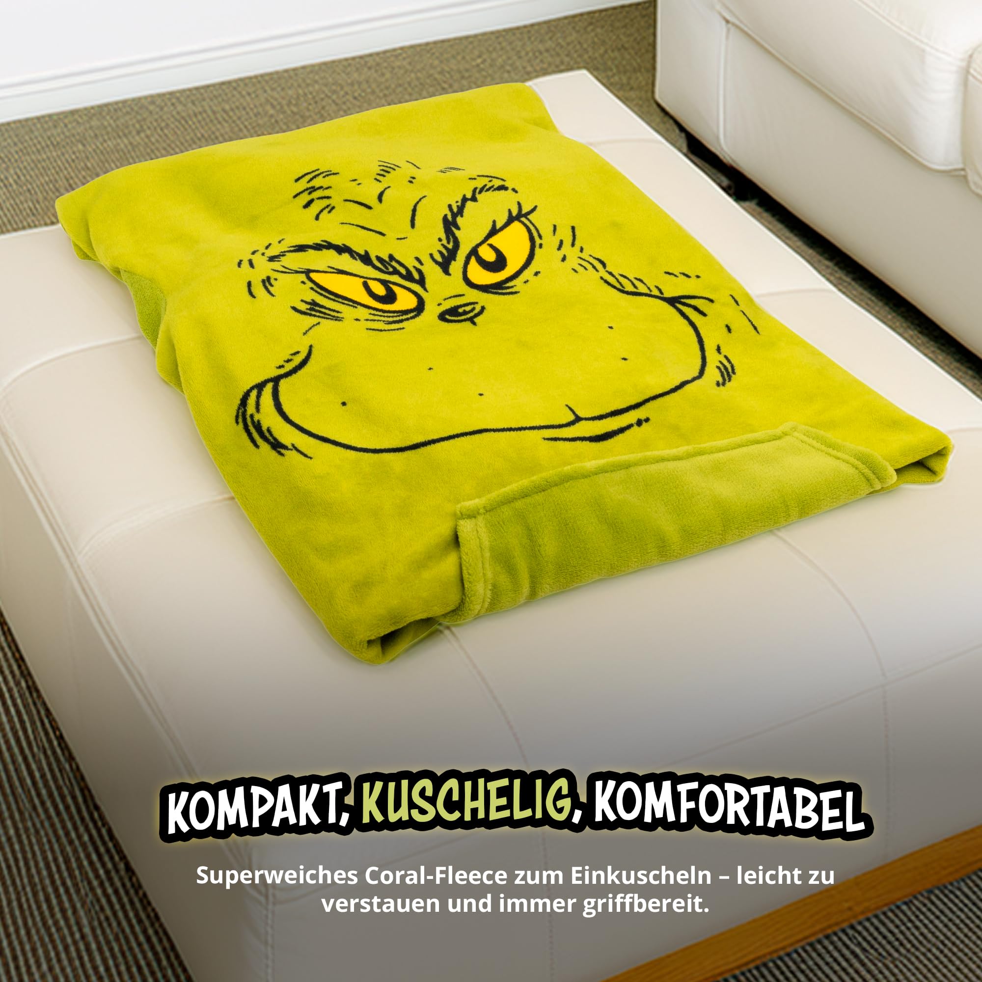 United Labels Grinch Decke mit Ärmeln, Grün, Flauschige Kuscheldecke 130x170 cm, Ärmeldecke mit Bauchtasche, TV Decke Küche, Haushalt & Wohnen