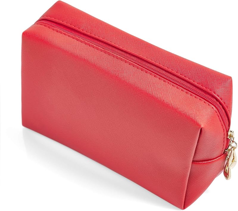 Necessaire de maquiagem Sohynca em couro sintético, vermelha, com zíper — Pacote com 1