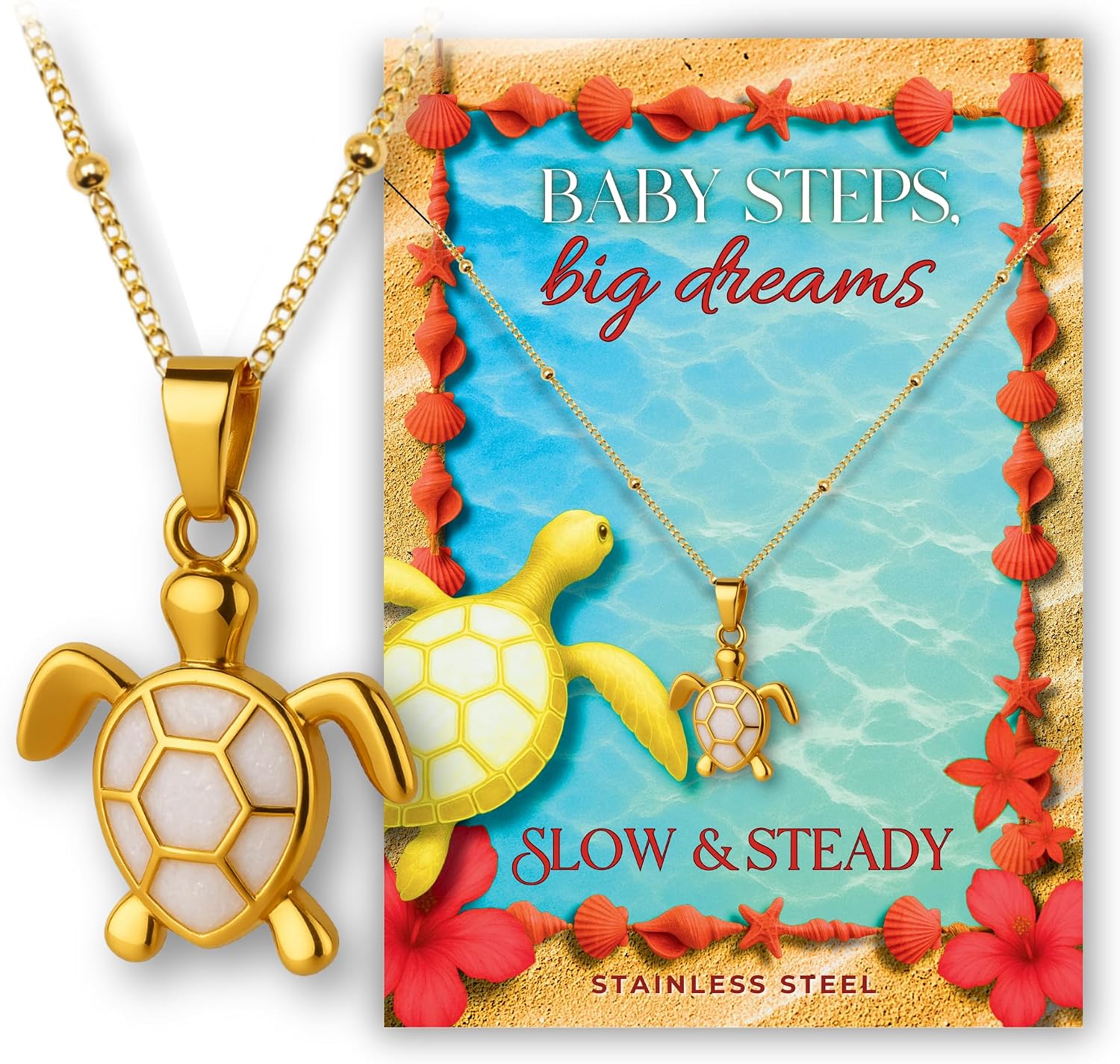 Cute Jewelry: Turtle Necklace For Women, Beachy Ocean Themed Jewelry, Positive Affirmation Gifts