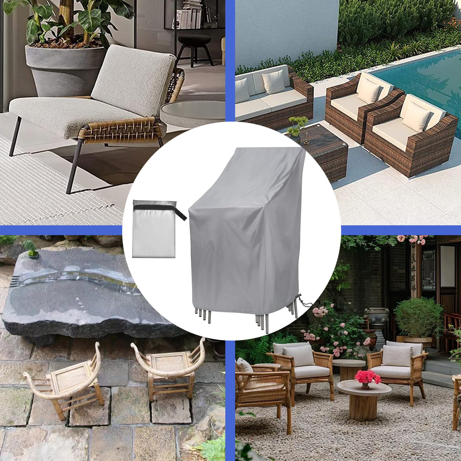 Schutzhülle Stapelstühle - Gartenstuhl Abdeckung, Schutzhülles für Gartenstühle, Schutzhülle Gartenmöbel, Abdeckhauben für Stühle, Abdeckhaube Gartenmöbel für Balkonstühle (85x65x114cm, grau)