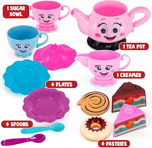 Miniatura 2 de ArtCreativity Juego de té musical para niñas, juego de té de 19 piezas, juego de té para niñas con sonido de vertido activado por movimiento, música