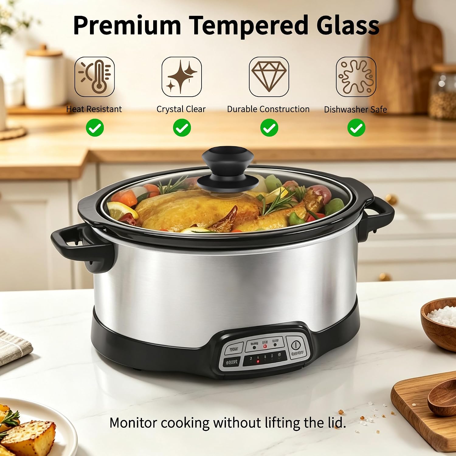 Oval Glass Lid 7 Quart Replacement for Hamilton Beach Slow Cooker 33474G, 7 Quart Oval Glass Crockpot Lid Replacement