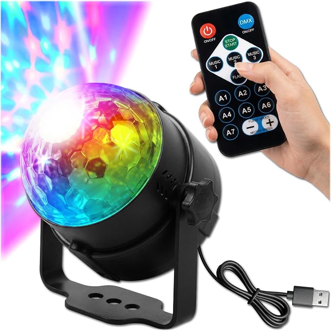 KRUMAD Kula dyskotekowa dla dzieci LED RGB, oświetlenie imprezowe dla dzieci i dorosłych, kompaktowa lampa dyskotekowa podłączana do gniazdka, efekty świetlne, oświetlenie imprezowe do pokoju