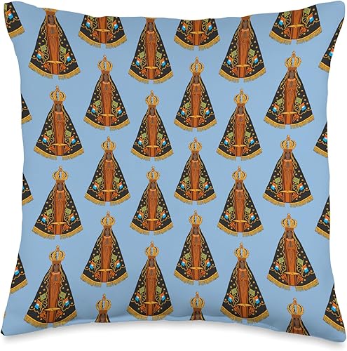 Decorative pattern virgin Mary of Brazil Nuestra Señora de Aparecida, Brasil. Patrón #6 Almohada de 16x16, Multicolor