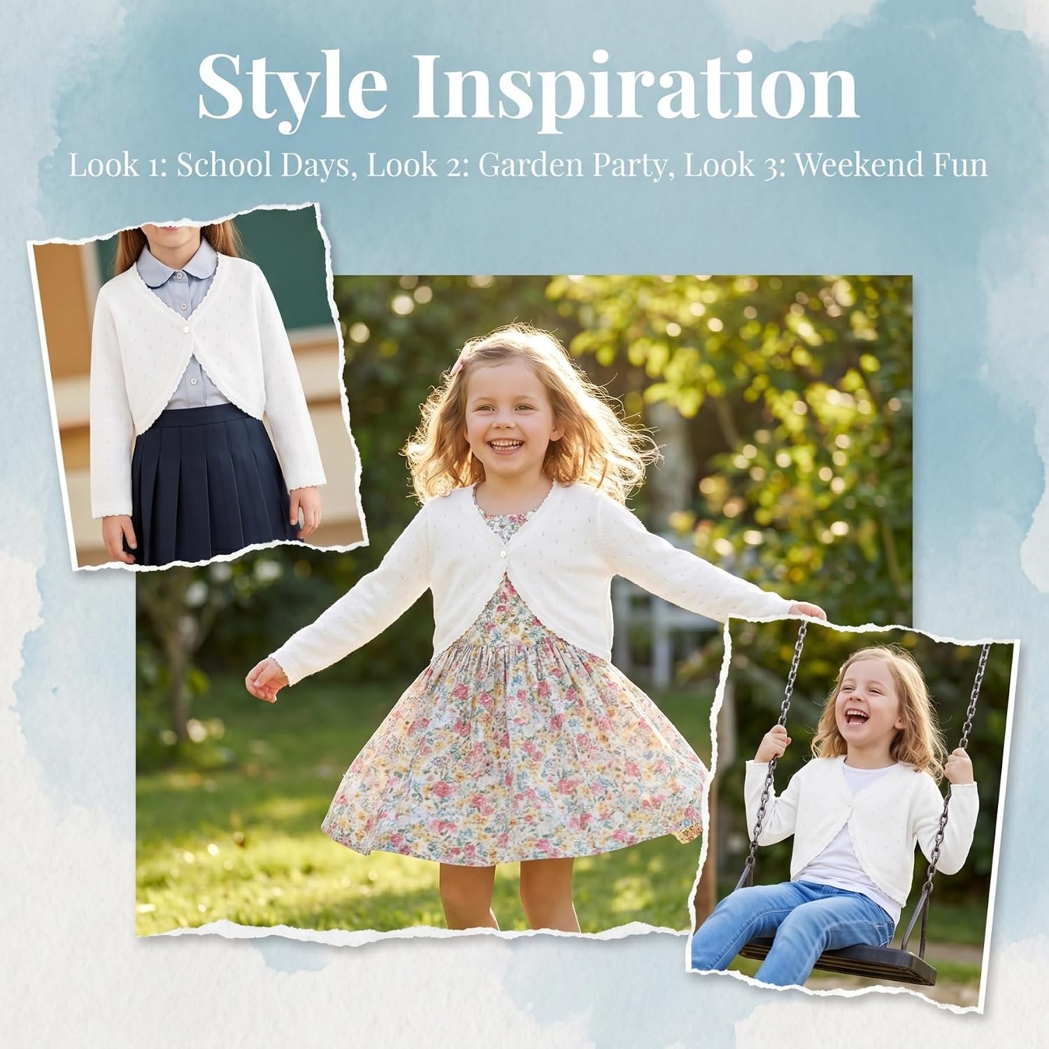 Girls Bolero Shrug Cardigan, Knit Long Sleeve V Neck Cropped Communion Sweater