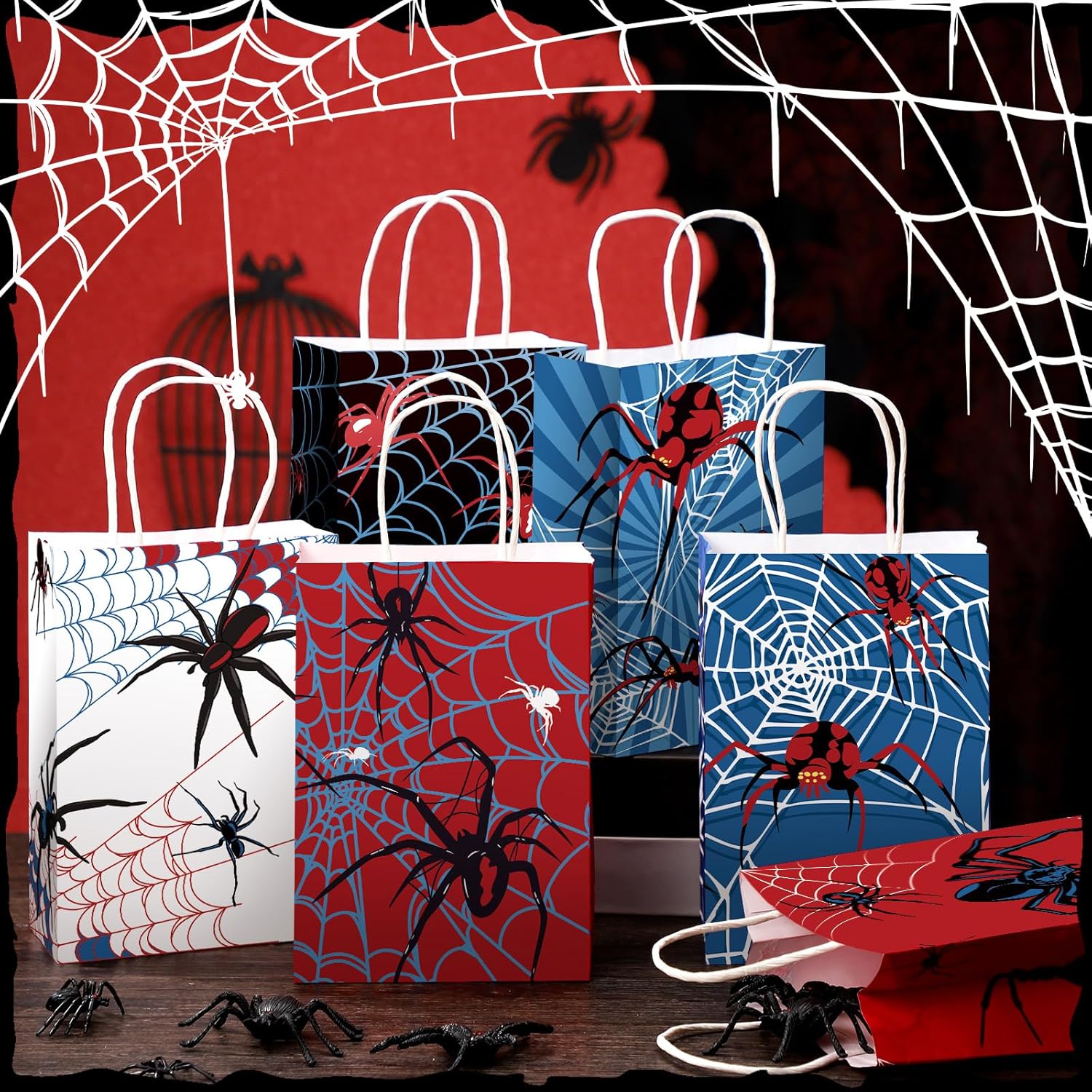 Epakh 24 Pcs Spider Party Favors Bags with Handles Spider Birthday Party Decorations Double Sided Goodie Candy Bags (Class Spider) - Image 2