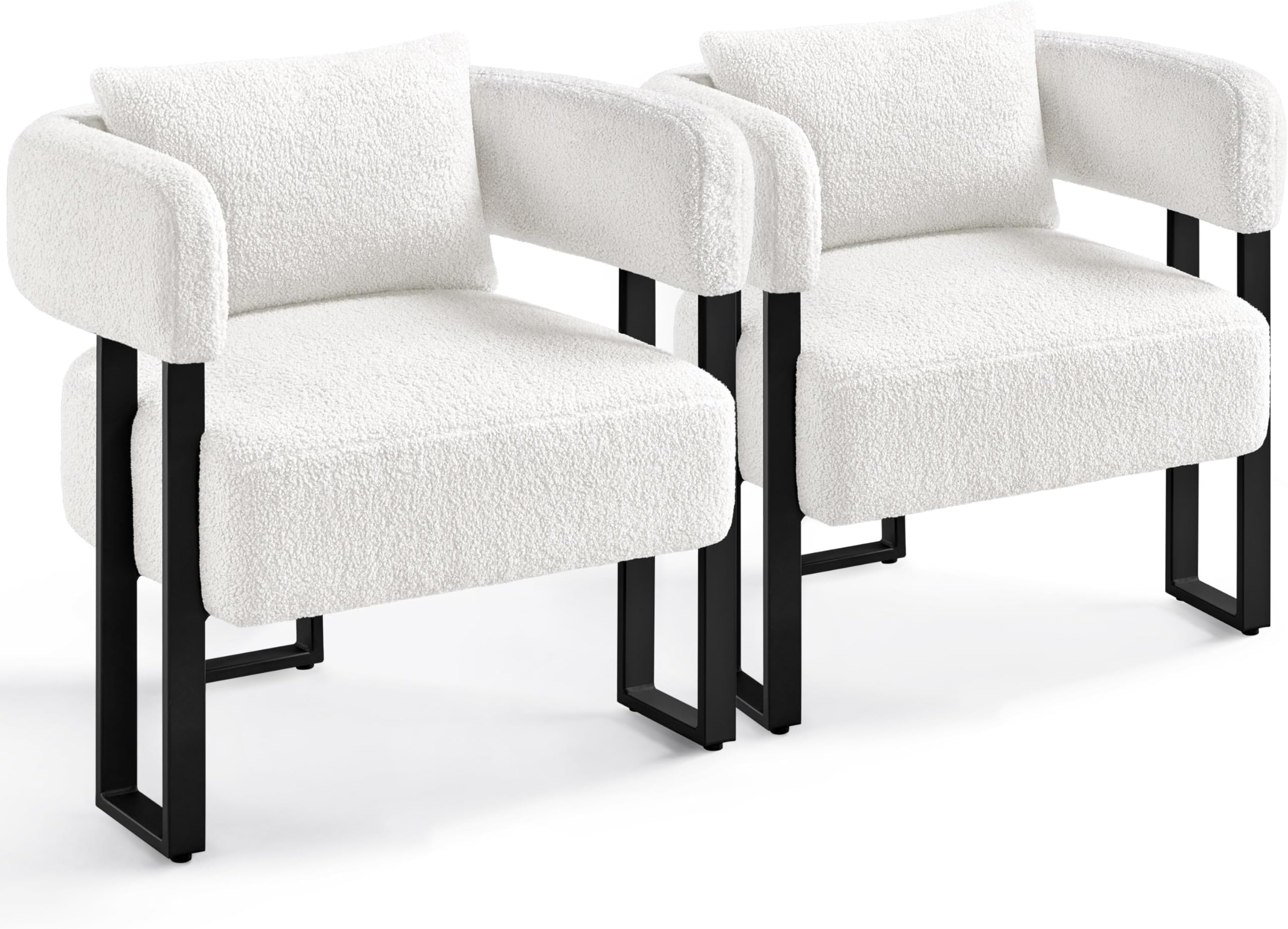 Yaheetech Boucle Tub Chair, Dressing Table Chair with Metal Legs and Lumbar Pillow, Upholstered Armchair for Living Room Makeup Room Bedroom, 2 PCS, White
