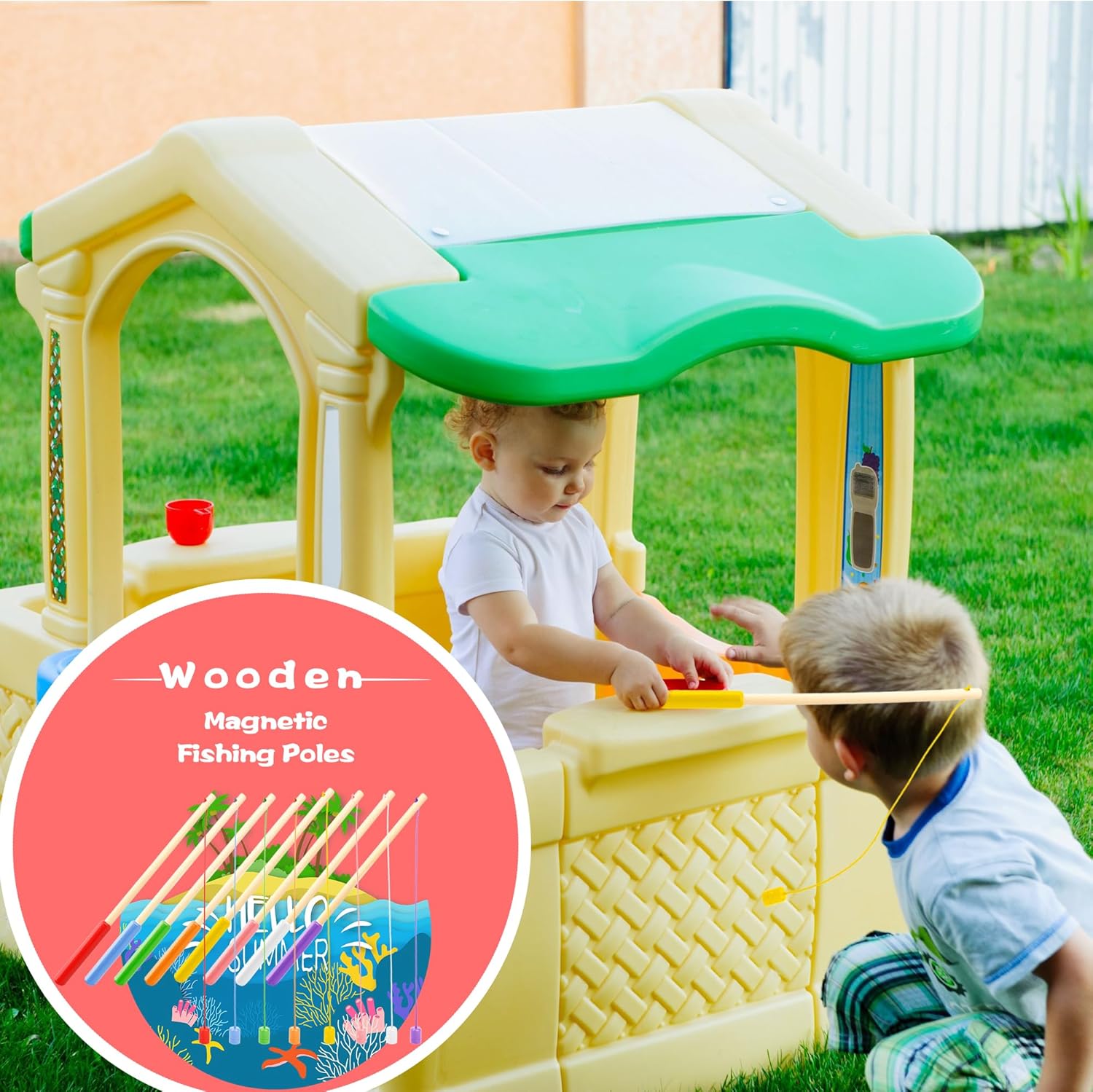 24 Pcs 10 Inch Kids Magnetic Fishing Poles Wooden Magnetic Fishing Rods Colorful Wooden Fishing Games for Kindergarten Boys Girls Fishing Game Birthday Gifts, 8 Colors