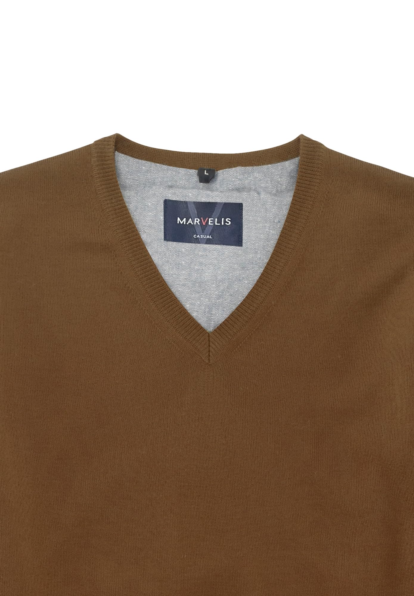Marvelis Pull décontracté pour homme - Col en V - Couleur unie - Marron, marron, XL