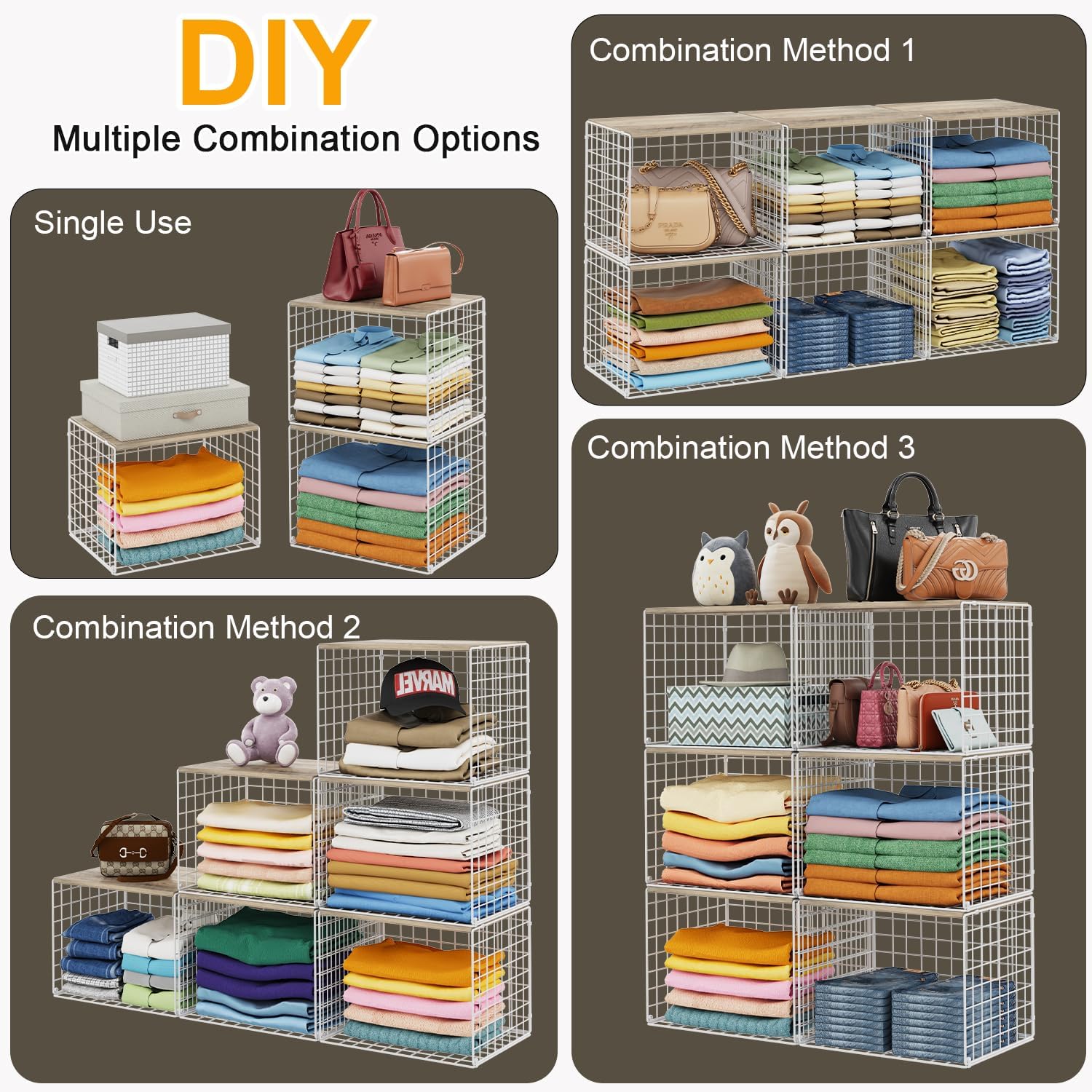 6 Pack Closet Organizers And Storage, Stackable Closet Shelf Organizer Storage Bin Basket For Clothes Sweaters With Top Board, Widened Opening, Heightened Height, Large Capacity, Sturdy, Space-saver