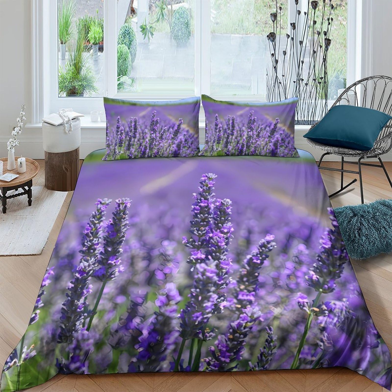 Ctjqhvkz Style-6 3D Printed Lavender Field Fitted Sheet Microfiber Soft Purple Floral Mattress Cover Anti-Slip Bedroom Decor Machine Washable Single（135X200cm）