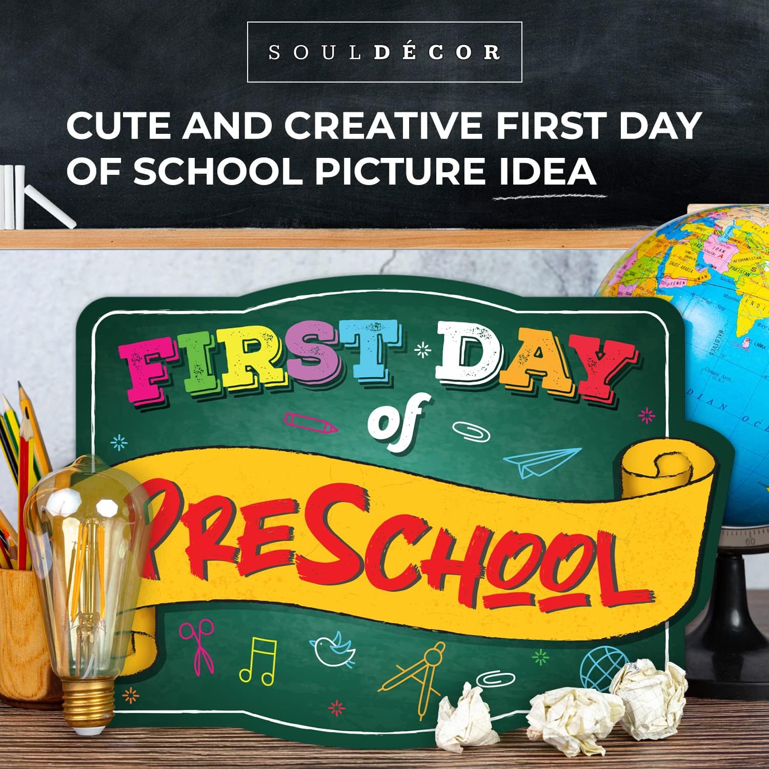 Soul Décor First Day of PreSchool Picture Prop, Cute and Creative First Day of School Picture Idea, Green Board Sign | Unbreakable Plastic | Made in The USA