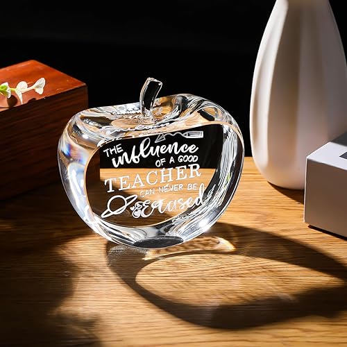 Vista 20 de Movdyka Crystal Apple Teacher Appreciation Gifts for Women Men, Laser Engraved Best Teacher Gifts for Women on Retirement Graduation Christmas