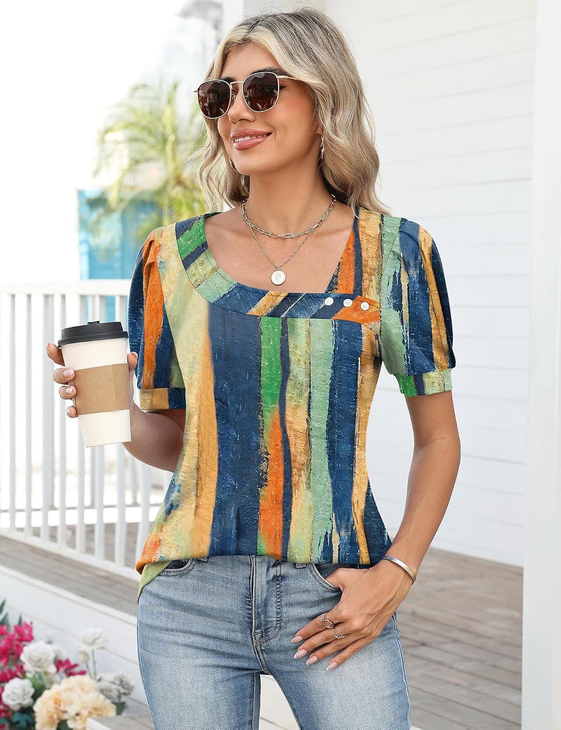 LOMON Womens Short Sleeve T Shirts Asymmetrical Neck Tops Business Blouses for Women Fashion 2026 image 5