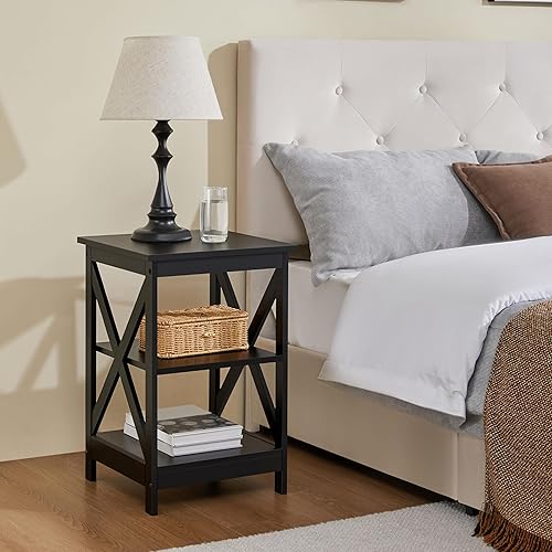 Miniatura 23 de Yaheetech Mesa auxiliar de sofá de 3 niveles con estante, mesa auxiliar resistente en forma de X para sala de estar, unidad de exhibición,