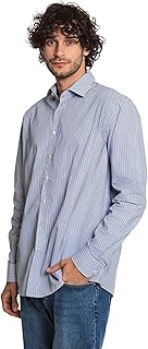 قميص قطن بقصة عادية وياقة واسعة وأكمام طويلة للرجال من دالي دريس، لون أزرق، مقاس L