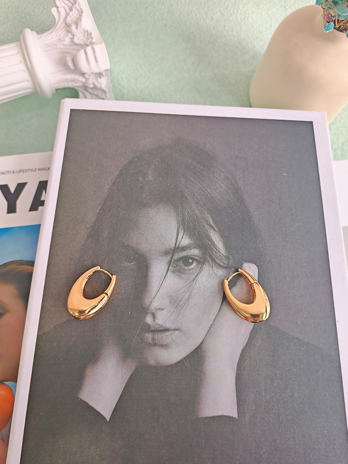 Gold Plated Oval Hoop Earrings, Chunky Statement Design, Classic Huggie Style - Image 3