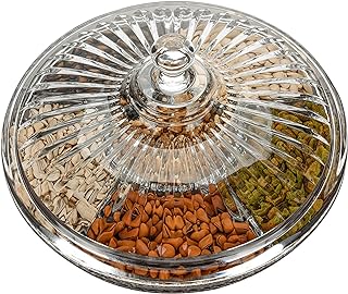 FEOOWV Creative Acrylic Multifunctional Party Snack Tray with Lid,Serving Dishes for Dried Fruits Nuts Candies Fruits,6-Compartment (Round)