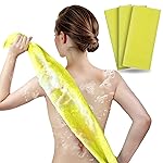 ARCH&M Japanese Exfoliating Towel for Body & Back (3-Pack) Korean Style Scrub Cloth, Nylon Bath Washcloth for Smoother Skin (Yellow x 3)